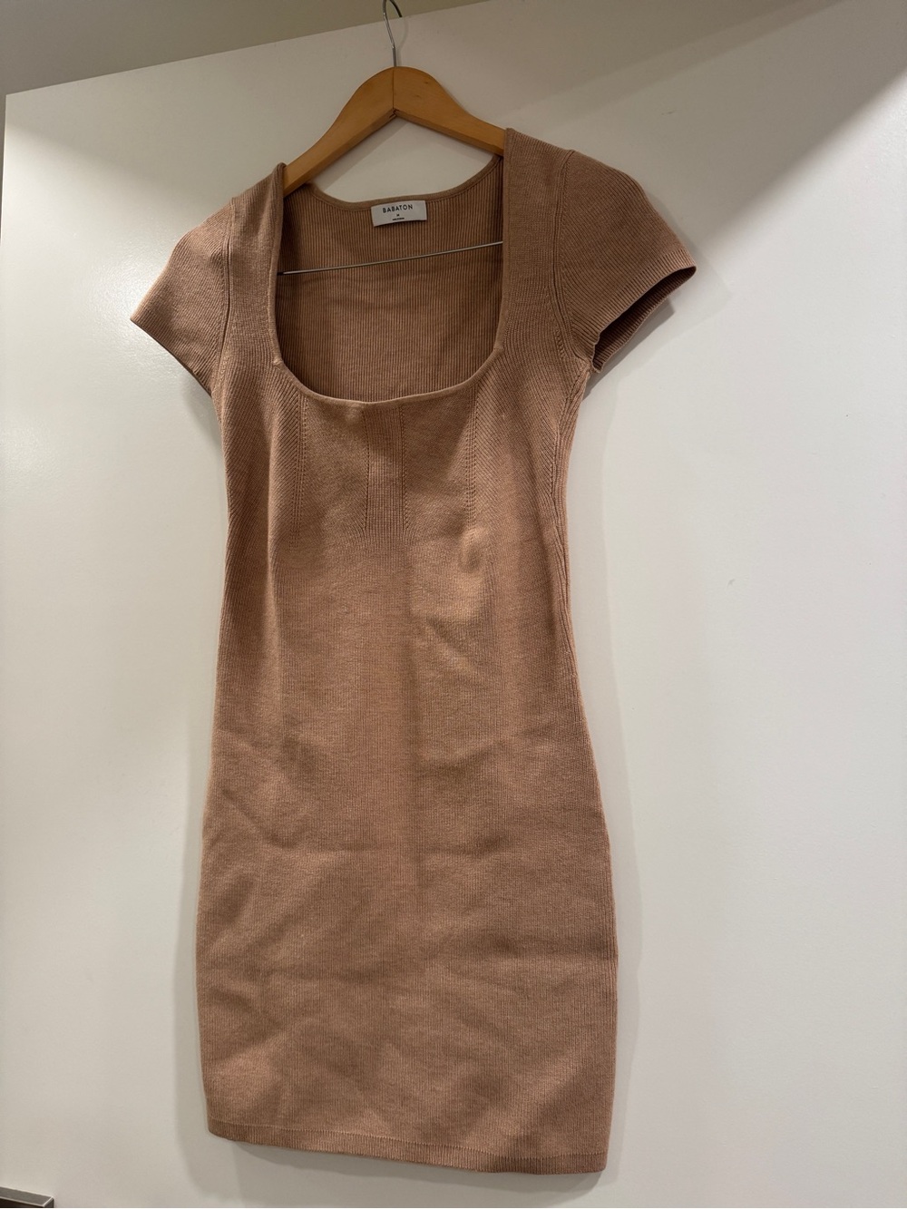 Aritzia (BABATON) Short Sleeve Knit Mini Dress in tab